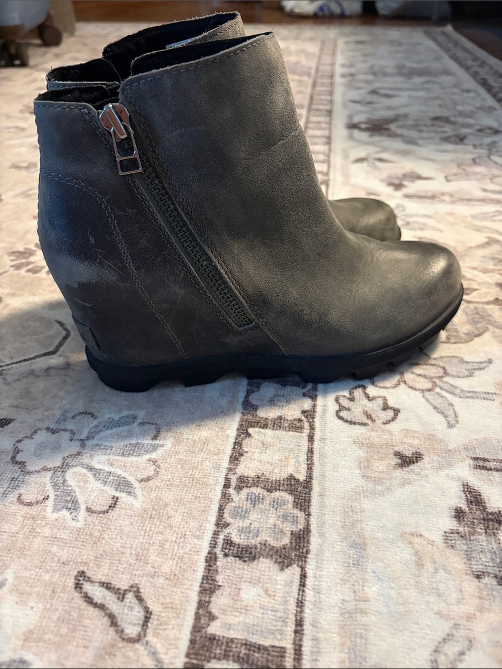 Sorel Gray Wedge Ankle Booties with Side Zip